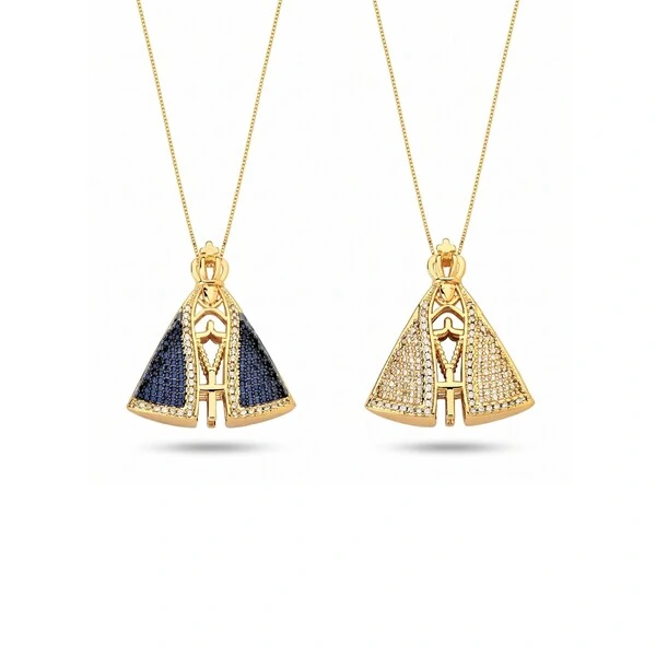 Colar Nossa Senhora Aparecida Dupla Face Banho de Ouro 18 K