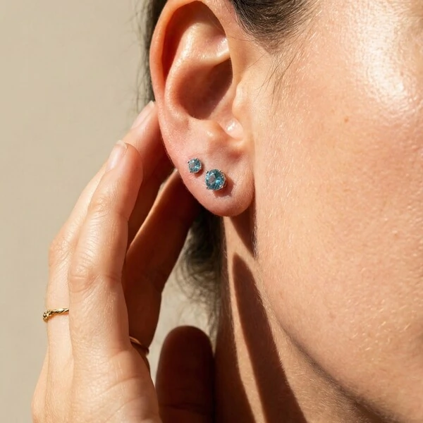 Brinco Solitário 6 MM Água Marinha Prata 925