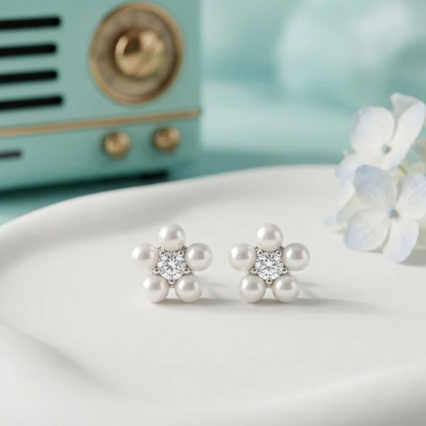 Brinco Mini Margarida Pérolas Prata 925