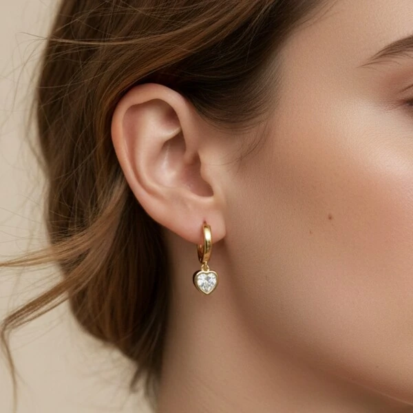 Argola Pêndulo Coração Banho de Ouro 18 K