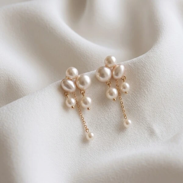 Brinco Falling Pearls com Pérolas Shell e Corrente Dourada | Liga Metálica Banho Ouro 18k | 3,5 cm ×