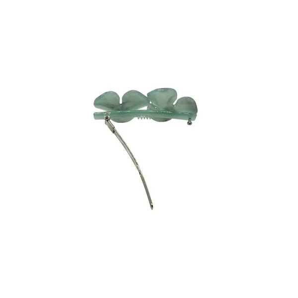 Clipe Trevo Duplo Turquesa Acetato