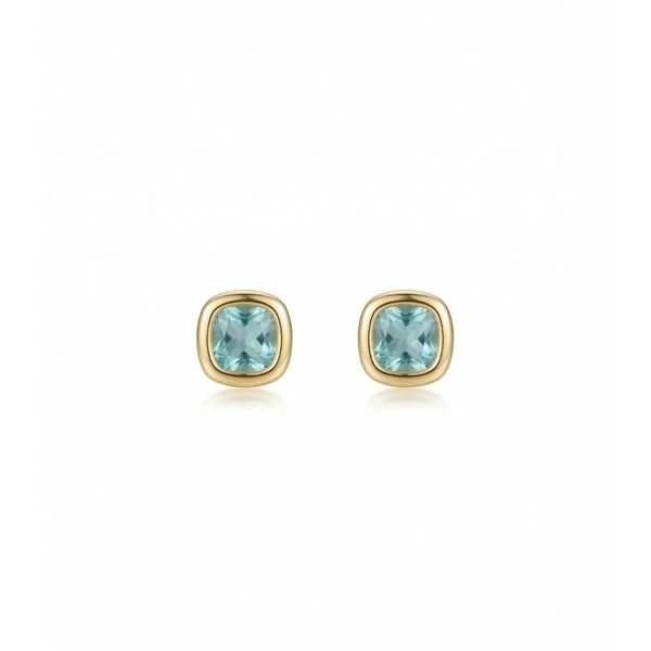 Brinco Quadrado Cristal Azul Claro | Banho de Ouro 18k | 7mm