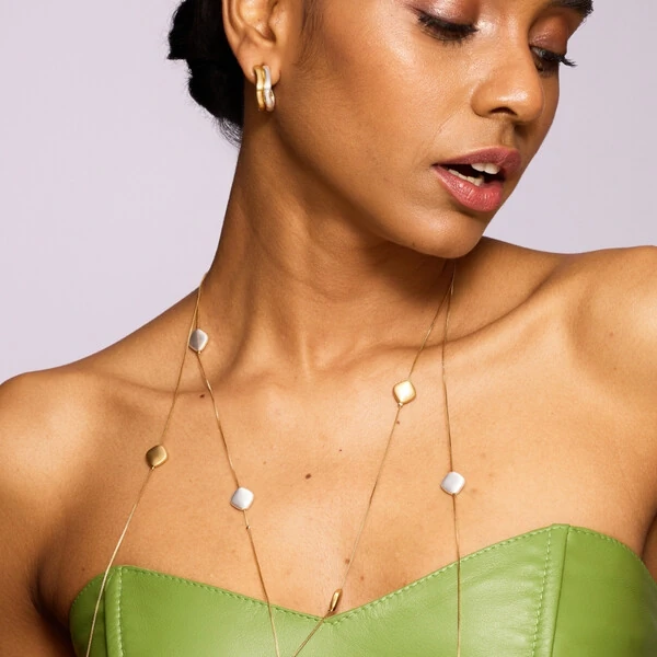 Colar Longo Mix de Banhos Fosco Geometric