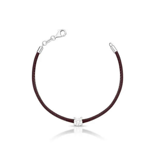 Pulseira Fio de Seda Marrom Zircônia Redonda | Prata 925 com Ródio Branco | Pingente 5mm | 16cm