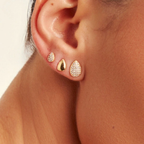 Trio de Brincos Gota Brisa Banho de Ouro 18 K