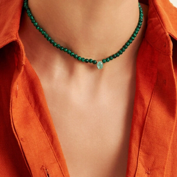 Gargantilha Malaquita Brisa Banho de Ouro 18 K