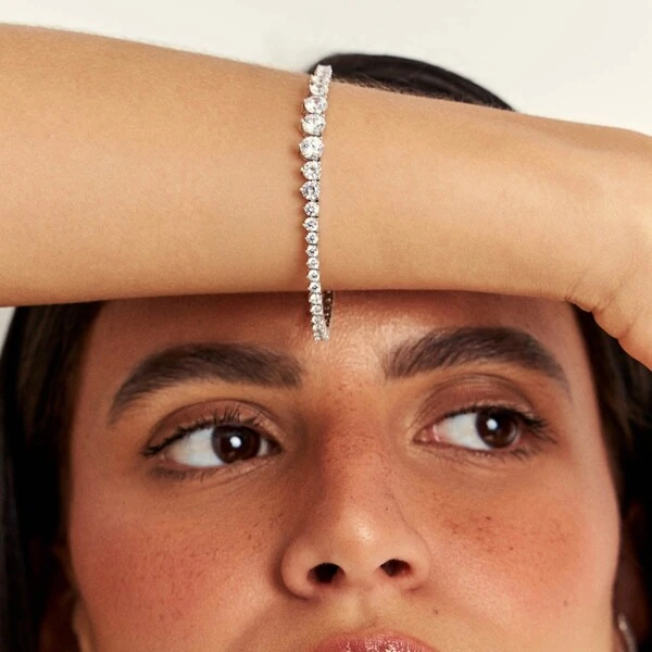 Pulseira Riviera Zircônias Degradê Ródio Branco