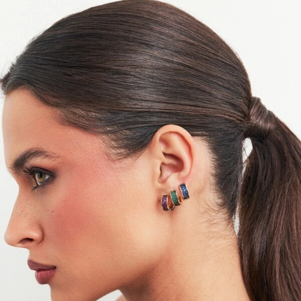Trio de Argolas Verde Pink e Azul B anho de Ouro 18 K