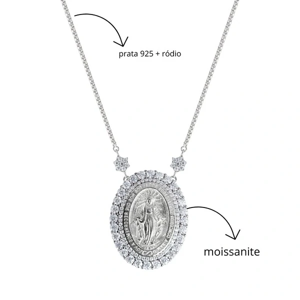 Colar Nossa Senhora das Graças G Moissanite Prata 925
