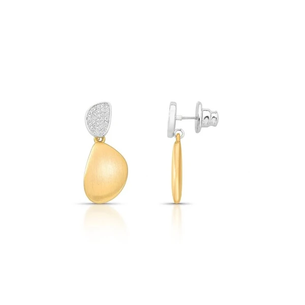 Brinco Orgânico Mix de Banhos Ródio com Zircônias e Banho de Ouro 18k Fosco Acetinado