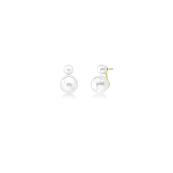 Brinco Duo Pérola Shell | Banho de Ouro 18k | 2x1,1cm