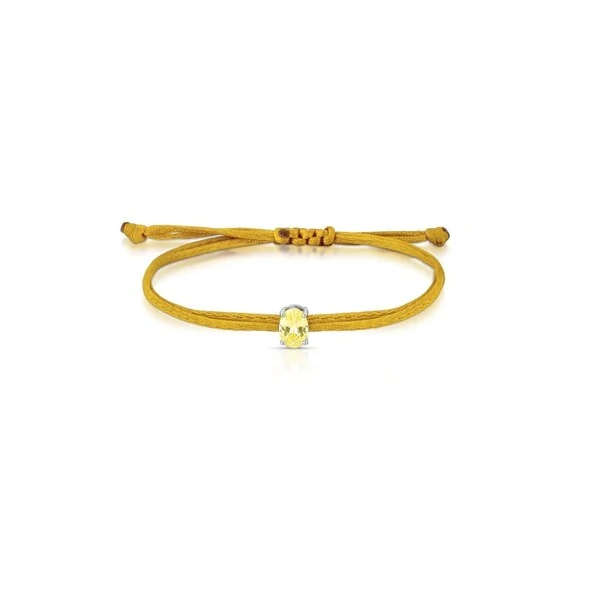 Pulseira Regulável com Fio Mostarda Oval Citrino Prata 925