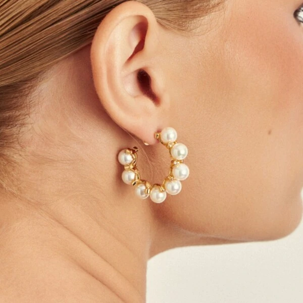 Argola Pérolas e Pontos de Luz Banho de Ouro 18 K