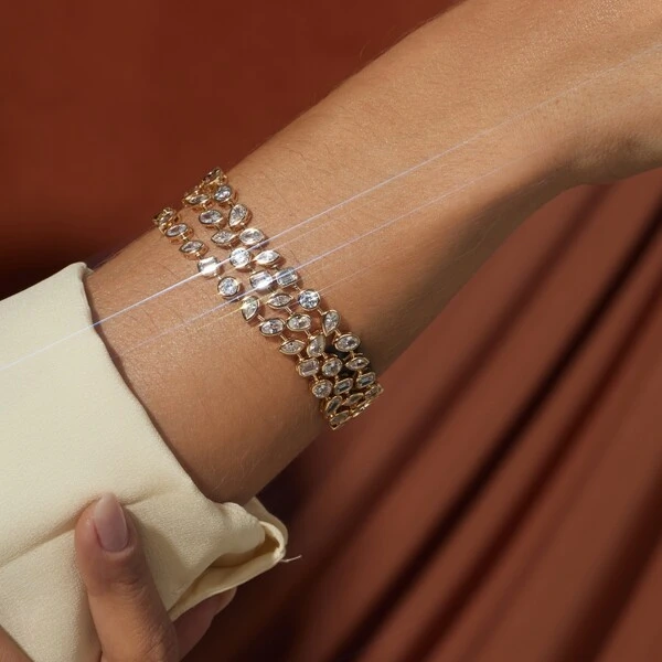 Pulseira Riviera Formas Zircônia Branca Banho de Ouro 18k