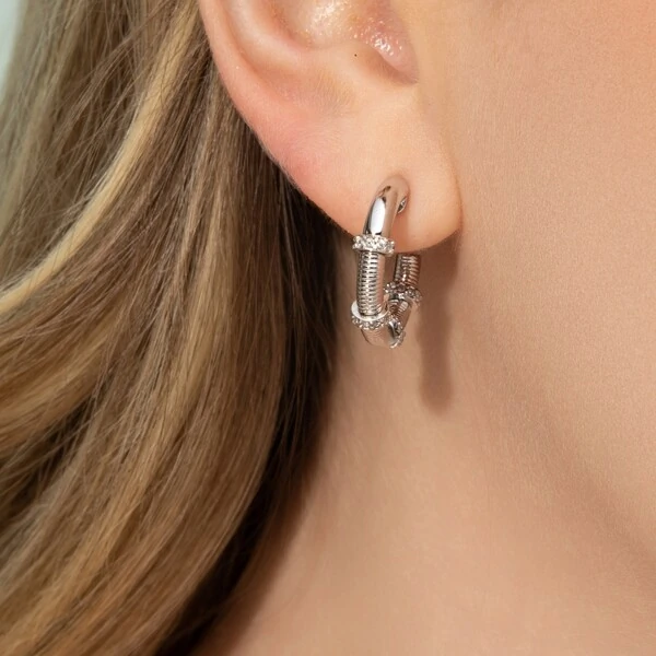 Argola Retrô M Textura Ródio Branco