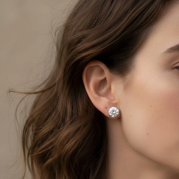 Brinco Ponto de Luz Moissanite 8 MM Prata 925