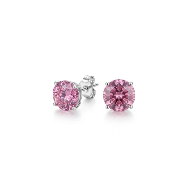 Brinco Solitário Zircônia Rodolita Redonda | Prata 925 com Ródio | 1 cm