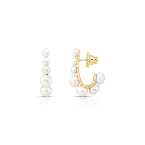 Argola Pérola Shell Anzol | Banho de Ouro 18k | 3x2cm