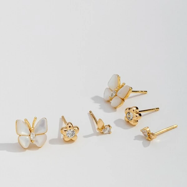 Trio de Brincos Jardim Prata 925 com Banho de Ouro 18 K