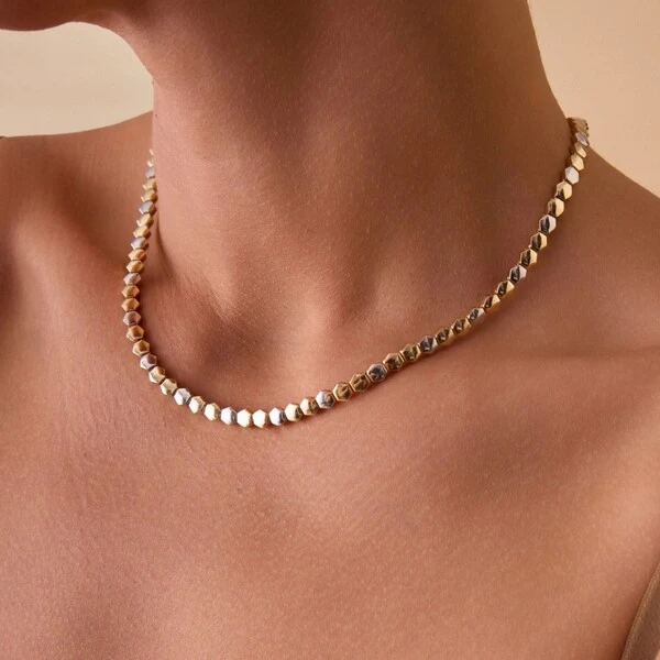Colar Choker Mix de Banhos Geometric Shape Ródio Branco e Ouro
