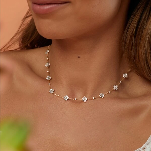 Colar Florzinhas com Zircônia Banho Ouro 18k