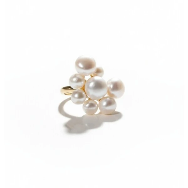 Anel Pérolas de Água Doce Banho de Ouro 18 K