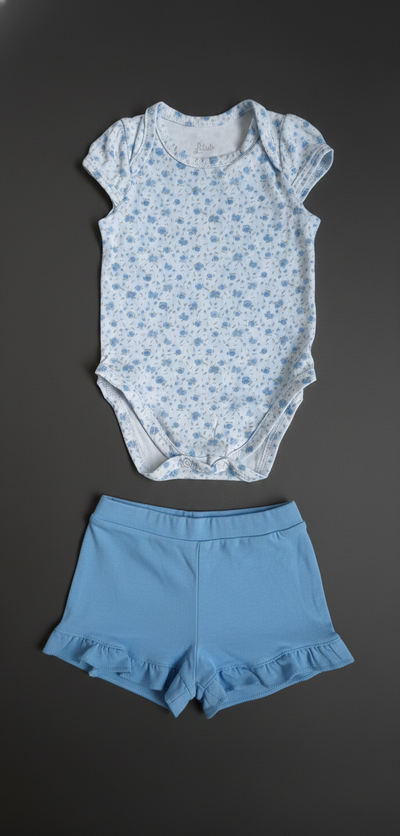 FotoConjunto Baby Garden: Floral Delicado e Azul Serenity