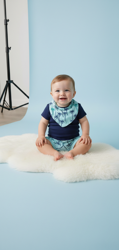 Foto Conjunto Baby Tropical Premium – Body, Shorts e Babador Bandana