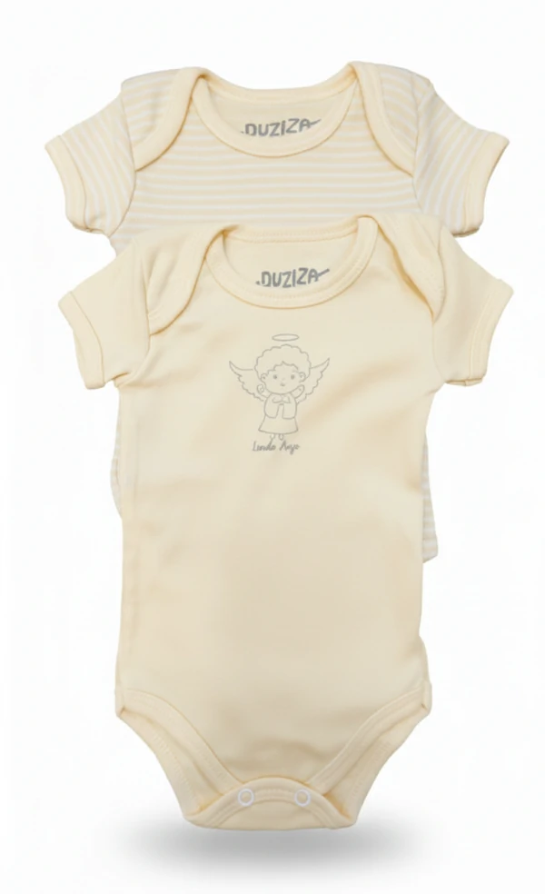 KIT BODIES UNISSEX MANGA CURTA EM SUEDINE LISTRADO E SUEDINE LISO COM ESTAMPA