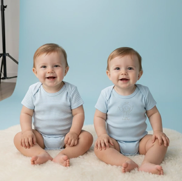 KIT BODIES UNISSEX MANGA CURTA EM SUEDINE LISTRADO E SUEDINE LISO COM ESTAMPA