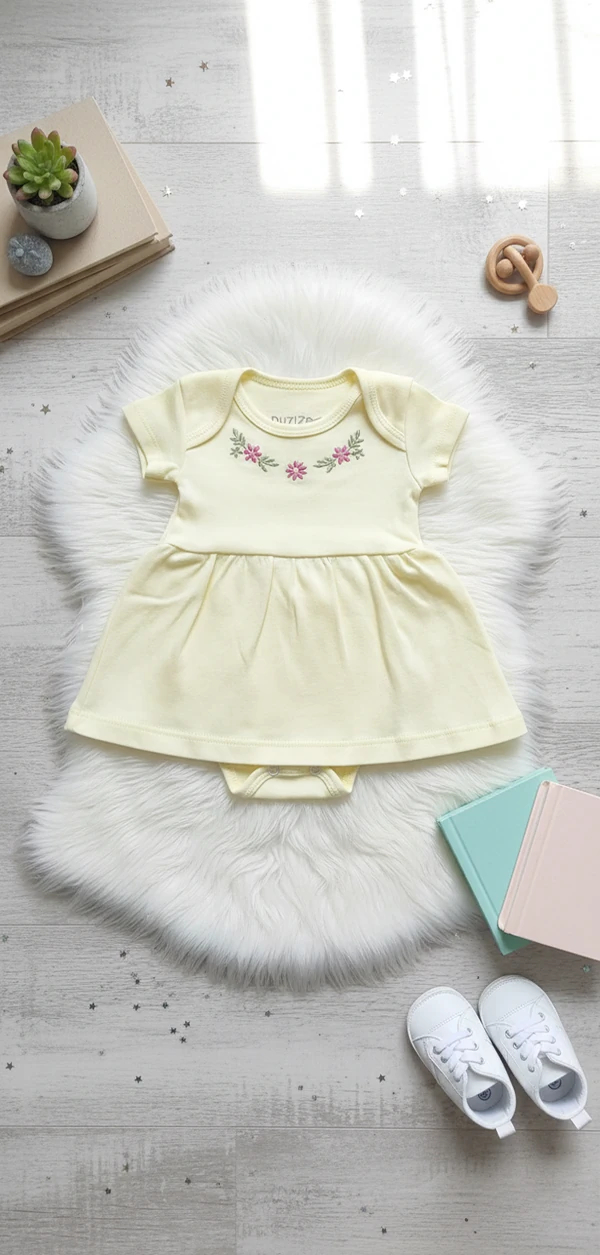 Vestido Bebê com Bordado Floral