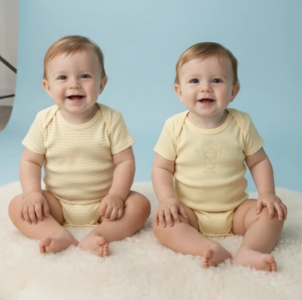 KIT BODIES UNISSEX MANGA CURTA EM SUEDINE LISTRADO E SUEDINE LISO COM ESTAMPA