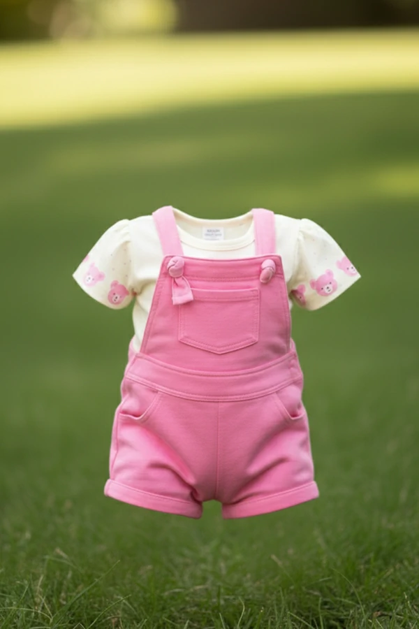 Conjunto Jardineira Pink & Baby Look Ursinhas 🐻✨