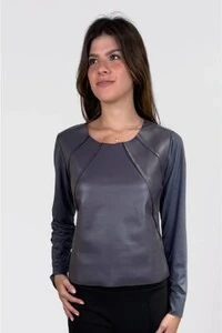 Blusa Miragem Recortes Couro