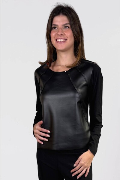 Foto Blusa Miragem Recortes Couro