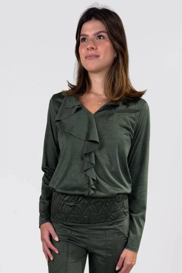Blusa Elipse Babado Suede