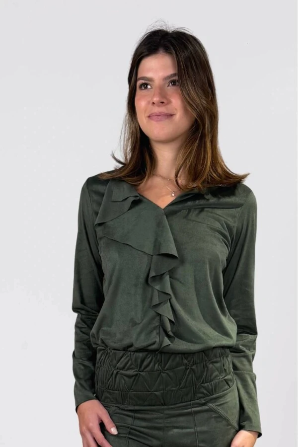 Blusa Elipse Babado Suede