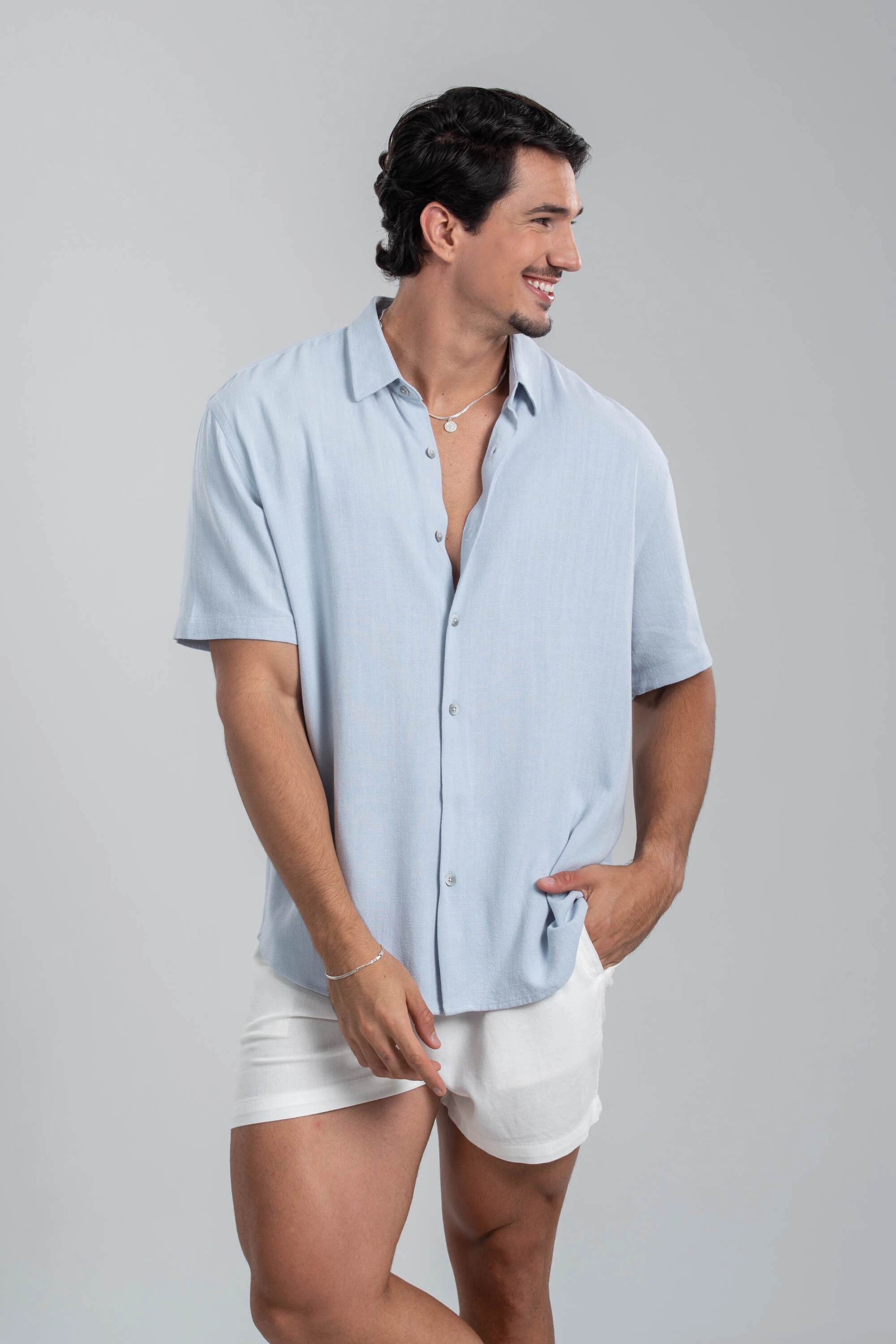 Foto Conjunto Great Time Azul Clara e Short Cut Off White