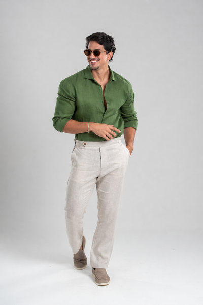 Foto Conjunto Amalfi Camisa Verde e Calça Natural