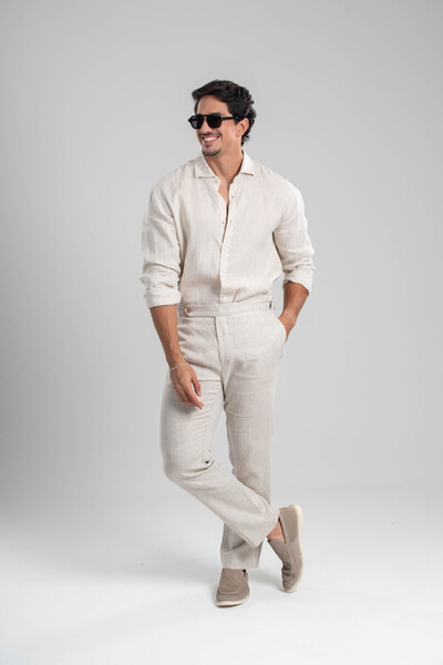 Foto Conjunto Puro Linho Amalfi Calça e Camisa - Natural