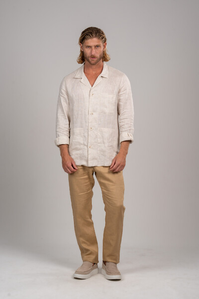 Foto Conjunto Calça Amalfi Camelo e Camisa Linen Monte Carlo Natural