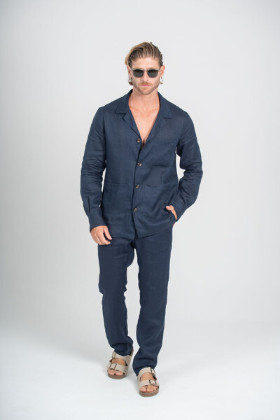 Foto Conjunto Linen Monte Carlo Azul Escura e Calça Amalfi Azul Escura