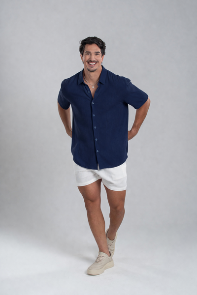 Foto Conjunto Easy Vibe Azul Escuro e Short Cut Off White