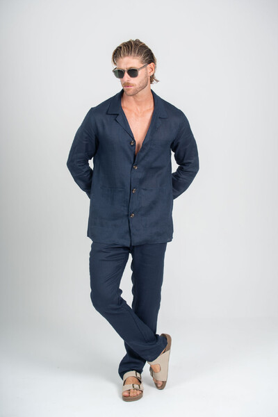 Foto Conjunto Linen Monte Carlo Azul Escura e Calça Amalfi Azul Escura
