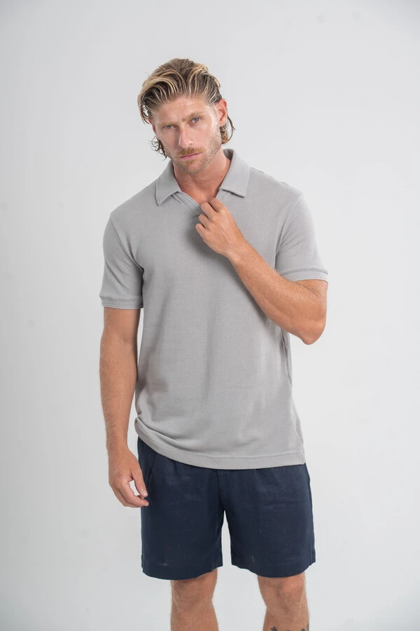 Camisa Polo Rich Tricô Texturizada Sem Botão - Linha Rich