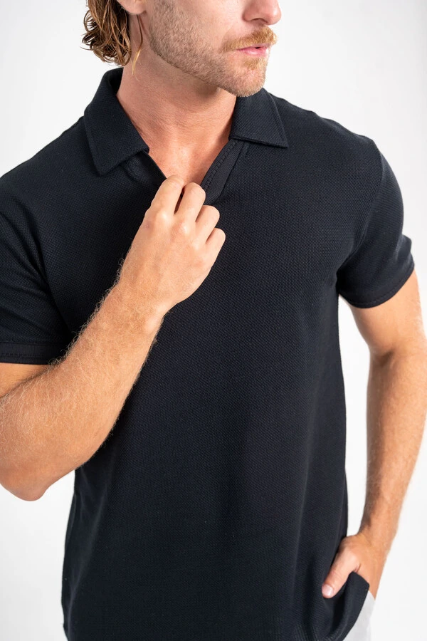 Camisa Polo Rich Tricô Texturizada Sem Botão - Linha Rich