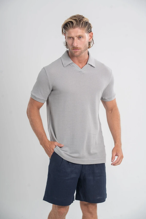 Camisa Polo Rich Tricô Texturizada Sem Botão - Linha Rich