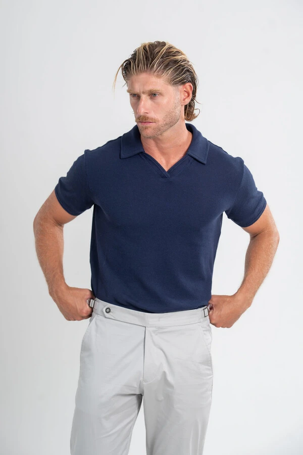 Camisa Polo Rich Tricô Texturizada Sem Botão - Linha Rich
