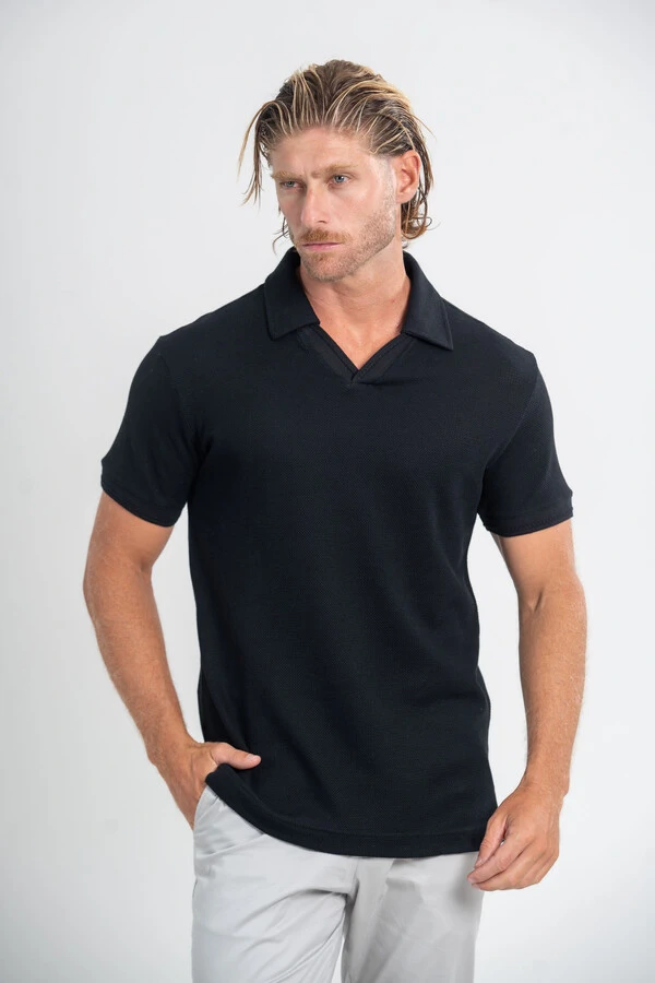 Camisa Polo Rich Tricô Texturizada Sem Botão - Linha Rich